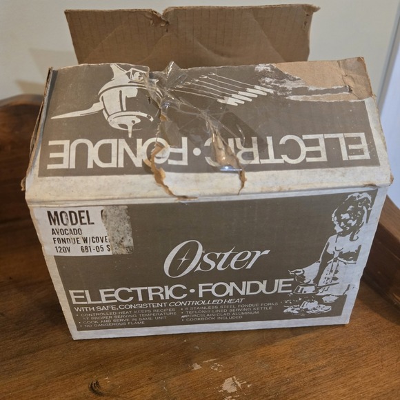 Oster Electric Fondue Warmer Hot Plate Avocado Green MCM Vintage Tested W/ Forks - Picture 2 of 16